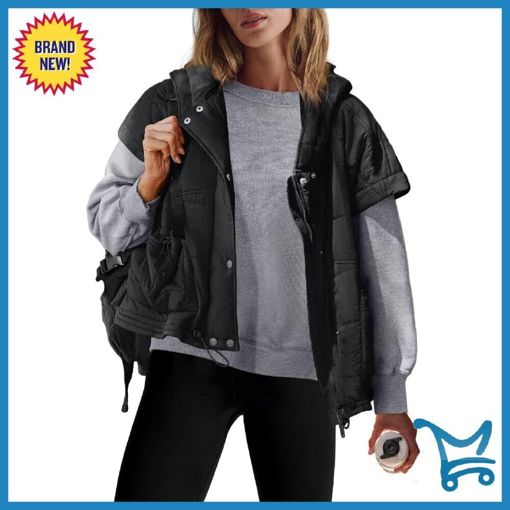 Cropped Puffer Vest Lightweight Quilted Oversized Zip Sleeveless Coat